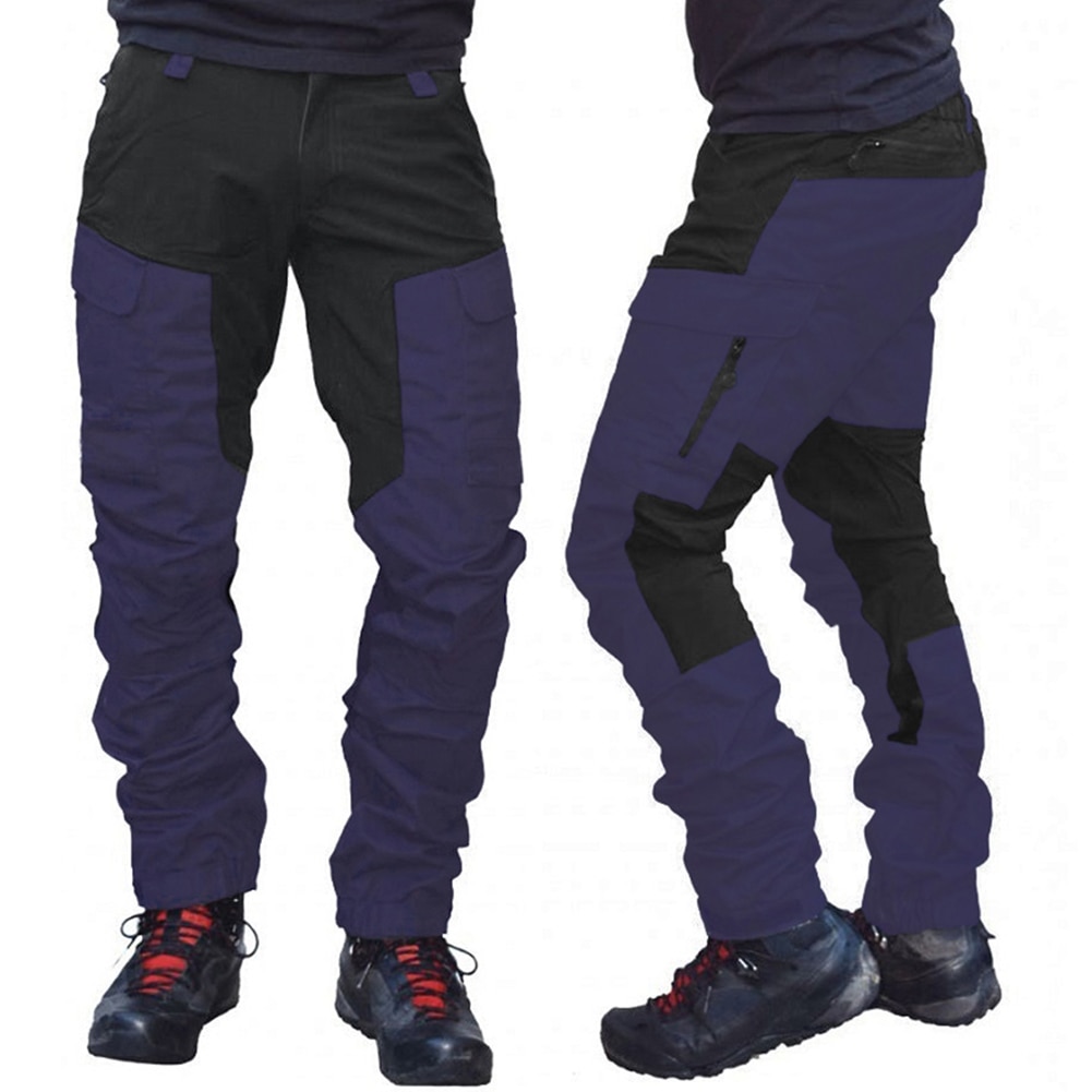 Casual Men Fashion Color Block Multi Pockets Sports Long Cargo Pants ...